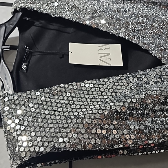 Zara Draped Sleeveless Sequin Mini Dress XS NWT - Picture 3 of 13